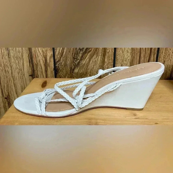 SIGERSON MORRISON White Braided Leather Strappy Wedge Sandal Sz 39 Shoes Maddie - Picture 4 of 10